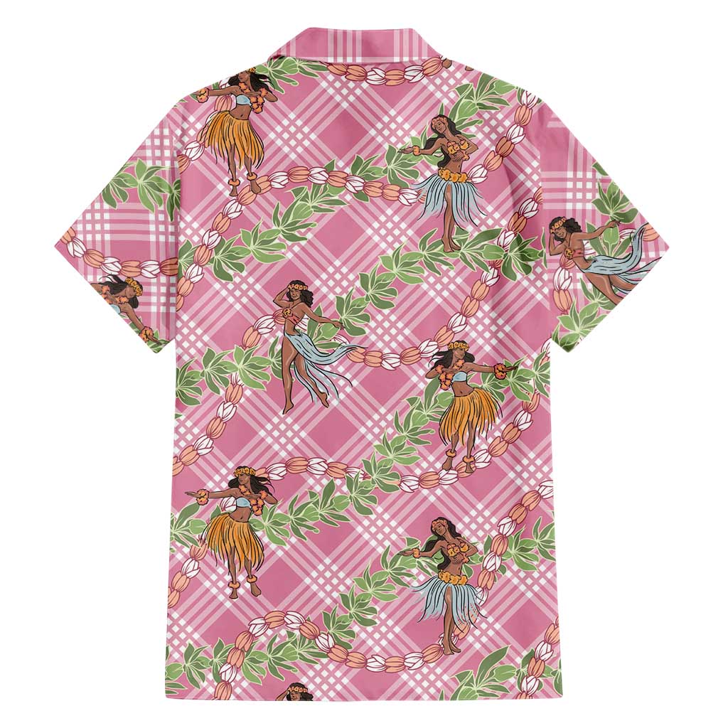 Lokelani Pink Palaka Hula Girls Seamless Hawaii Aloha Family Matching Off Shoulder Short Dress and Hawaiian Shirt LT7 - Polynesian Pride