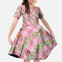 Lokelani Pink Palaka Hula Girls Seamless Hawaii Aloha Family Matching Summer Maxi Dress and Hawaiian Shirt LT7 Daughter's Dress Pink - Polynesian Pride