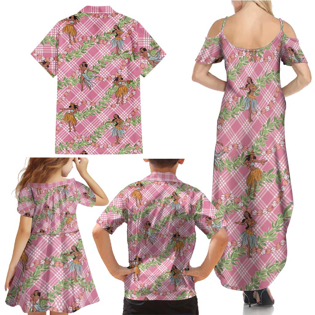 Lokelani Pink Palaka Hula Girls Seamless Hawaii Aloha Family Matching Summer Maxi Dress and Hawaiian Shirt LT7 - Polynesian Pride