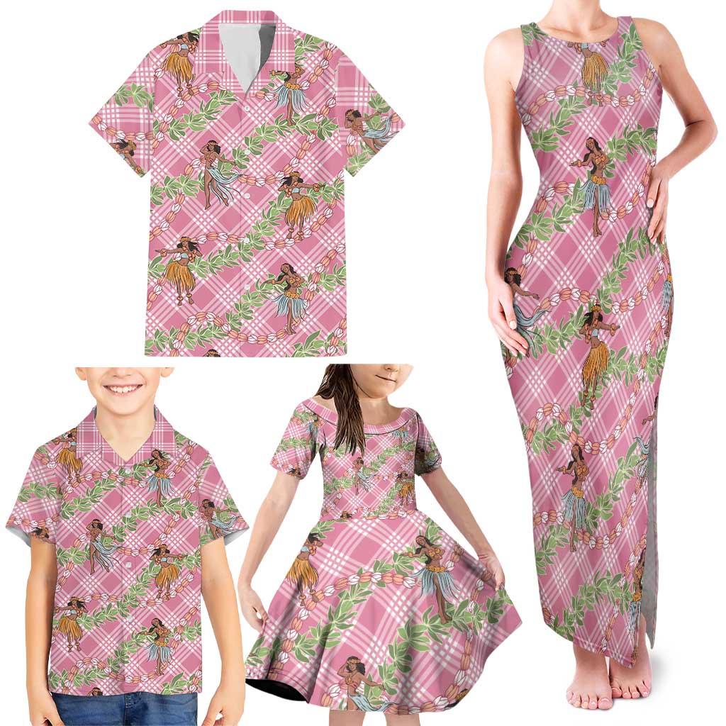 Lokelani Pink Palaka Hula Girls Seamless Hawaii Aloha Family Matching Tank Maxi Dress and Hawaiian Shirt LT7 - Polynesian Pride