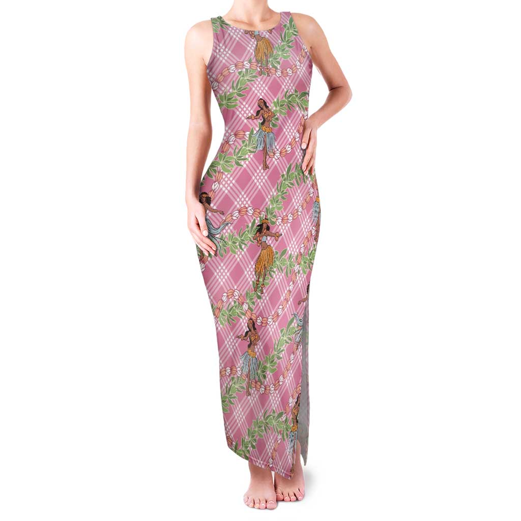Lokelani Pink Palaka Hula Girls Seamless Hawaii Aloha Family Matching Tank Maxi Dress and Hawaiian Shirt LT7 Mom's Dress Pink - Polynesian Pride