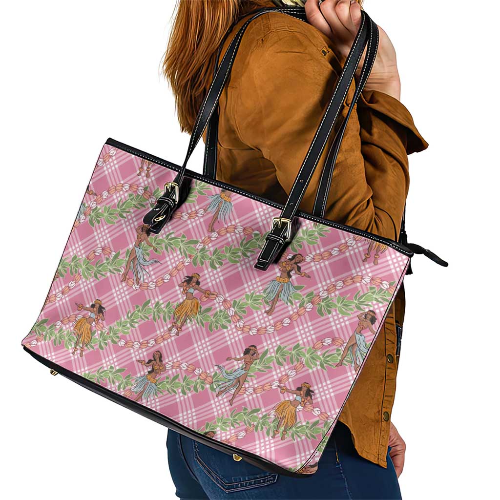 Lokelani Pink Palaka Hula Girls Seamless Hawaii Aloha Leather Tote Bag - Polynesian Pride
