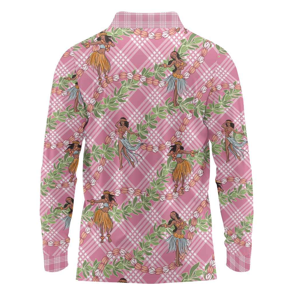 Lokelani Pink Palaka Hula Girls Seamless Hawaii Aloha Long Sleeve Polo Shirt LT7 - Polynesian Pride