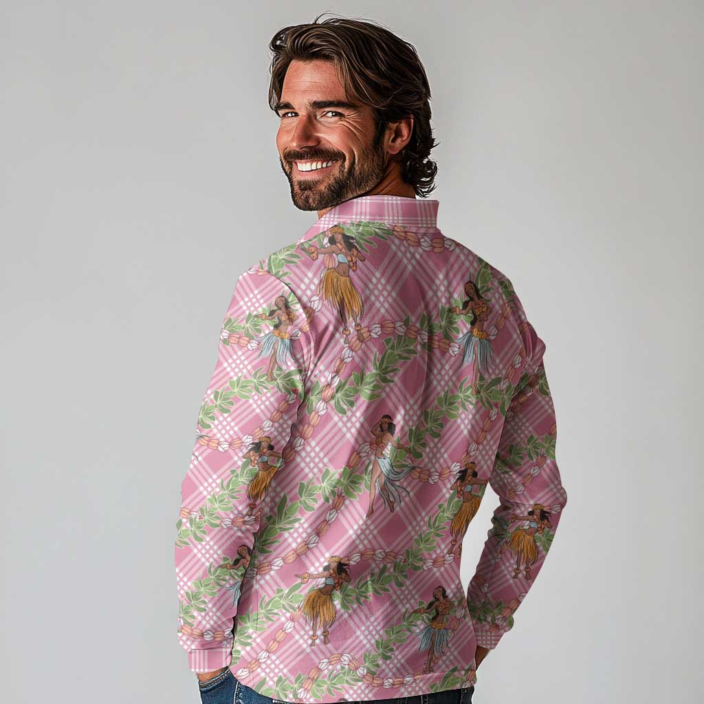 Lokelani Pink Palaka Hula Girls Seamless Hawaii Aloha Long Sleeve Polo Shirt LT7 - Polynesian Pride