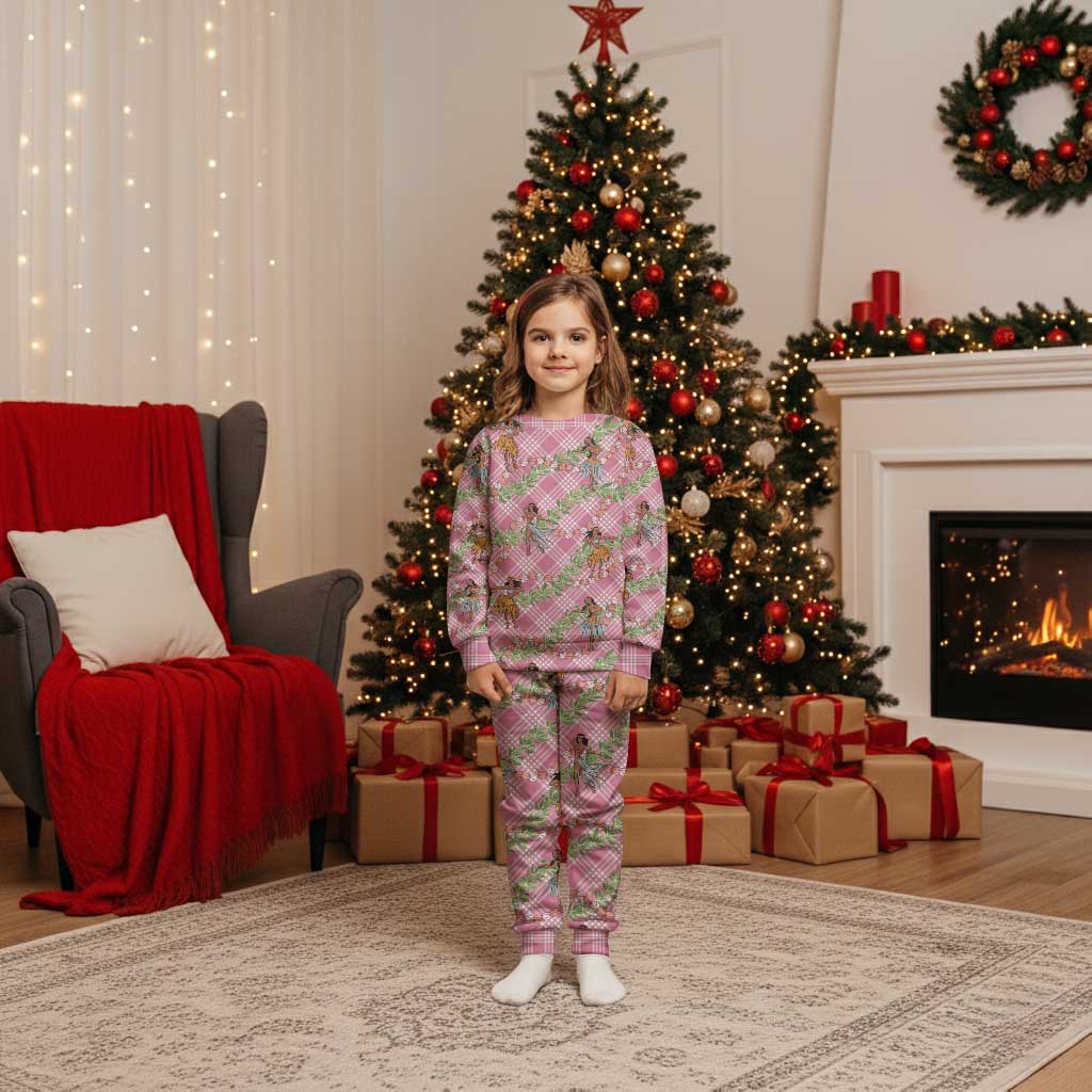 Lokelani Pink Palaka Hula Girls Seamless Hawaii Aloha Christmas Pajama Set - Polynesian Pride
