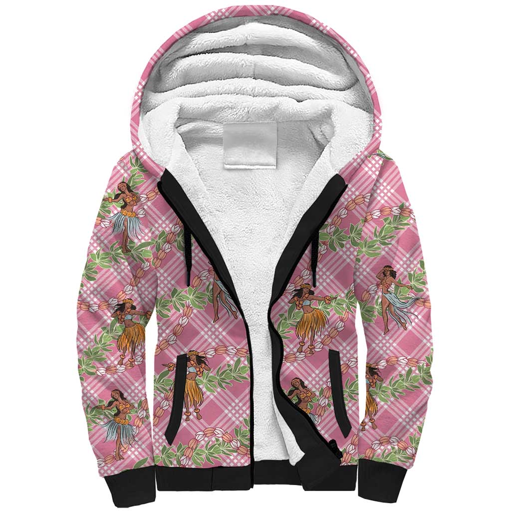 Lokelani Pink Palaka Hula Girls Seamless Hawaii Aloha Sherpa Hoodie LT7 Unisex Pink - Polynesian Pride