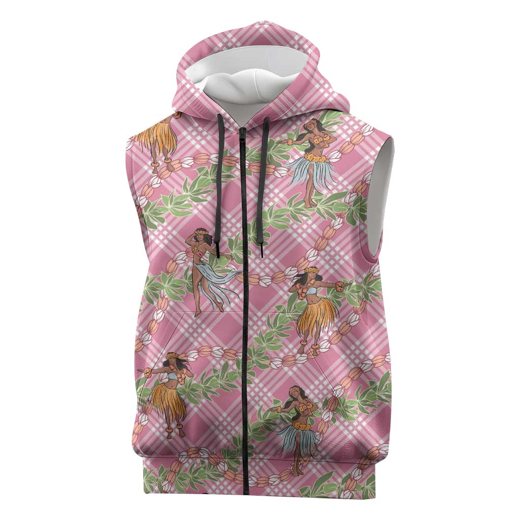 Lokelani Pink Palaka Hula Girls Seamless Hawaii Aloha Sleeveless Zip Hoodie LT7 Pink - Polynesian Pride