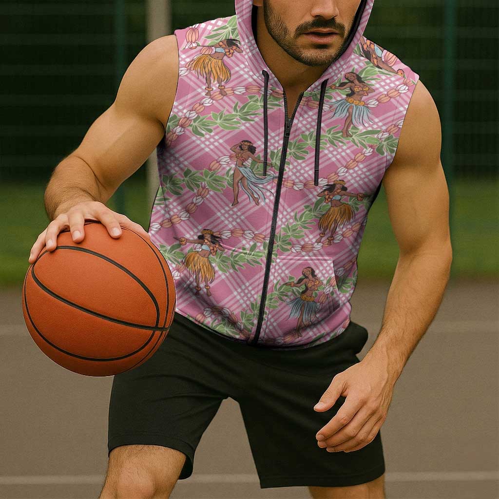 Lokelani Pink Palaka Hula Girls Seamless Hawaii Aloha Sleeveless Zip Hoodie LT7 - Polynesian Pride