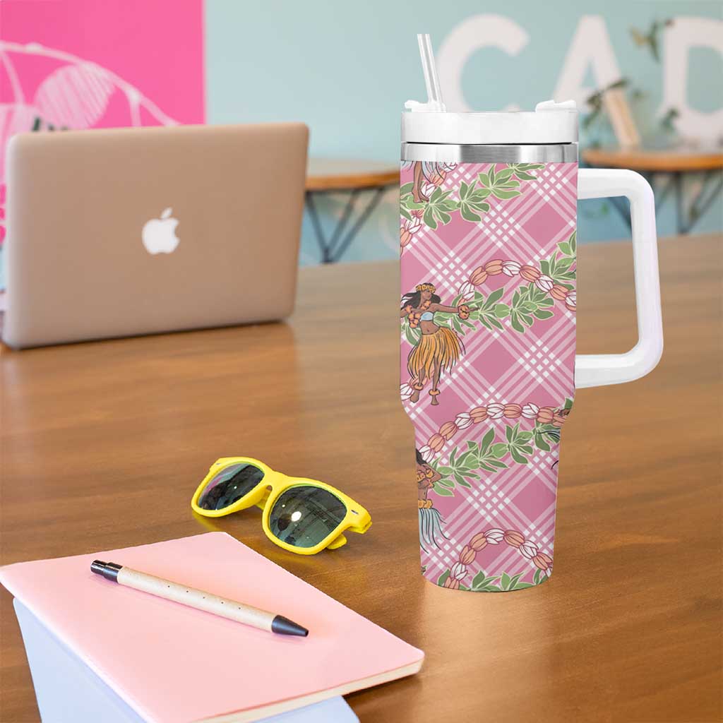 Lokelani Pink Palaka Hula Girls Seamless Hawaii Aloha Tumbler With Handle - Polynesian Pride