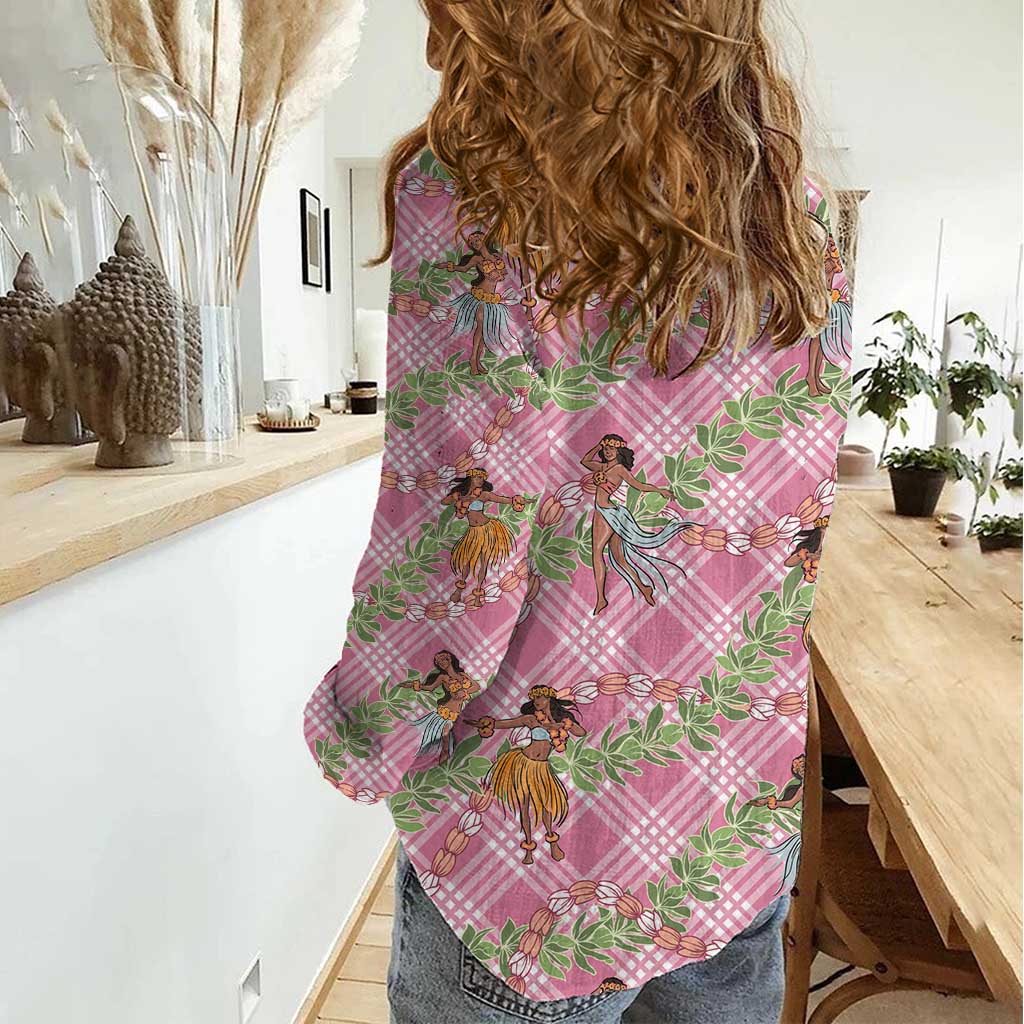 Lokelani Pink Palaka Hula Girls Seamless Hawaii Aloha Women Casual Shirt LT7 - Polynesian Pride