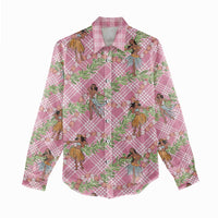 Lokelani Pink Palaka Hula Girls Seamless Hawaii Aloha Women Casual Shirt LT7 - Polynesian Pride