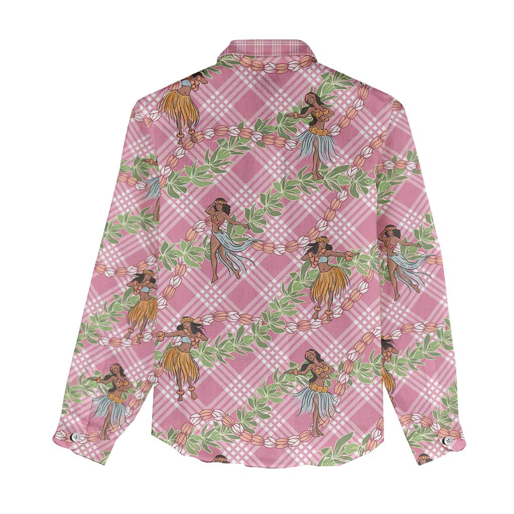 Lokelani Pink Palaka Hula Girls Seamless Hawaii Aloha Women Casual Shirt LT7 - Polynesian Pride