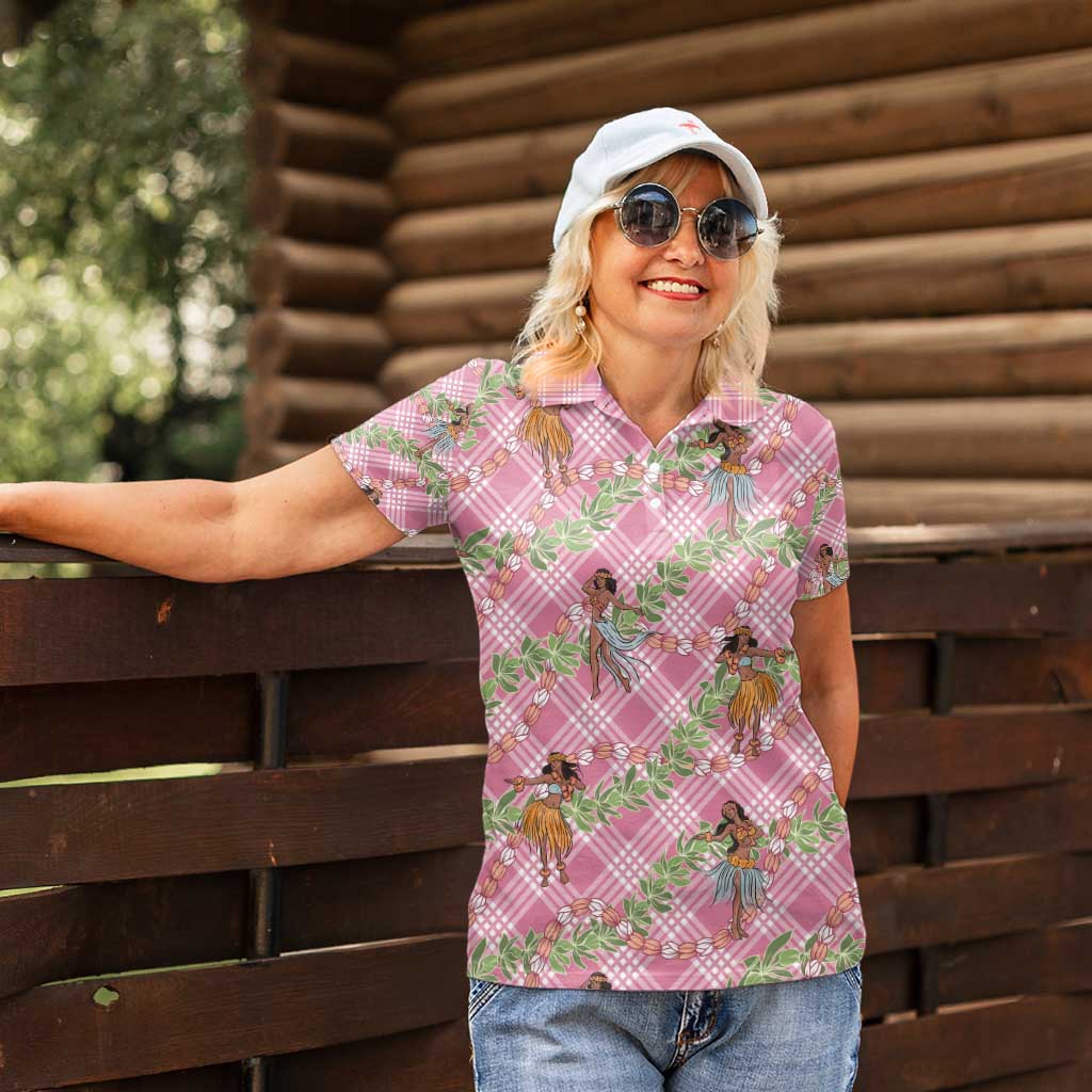 Lokelani Pink Palaka Hula Girls Seamless Hawaii Aloha Women Polo Shirt - Polynesian Pride