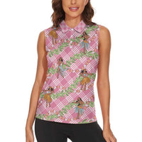 Lokelani Pink Palaka Hula Girls Seamless Hawaii Aloha Women Sleeveless Polo Shirt LT7 - Polynesian Pride
