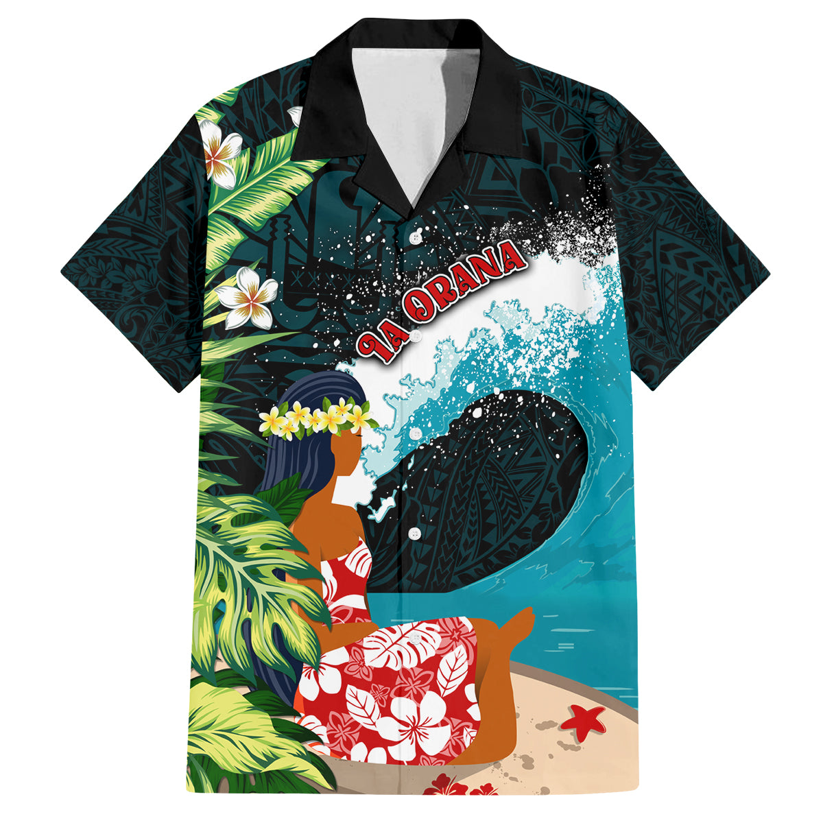 Tahiti Ia Orana Family Matching Long Sleeve Bodycon Dress and Hawaiian Shirt Tahitian Vahine LT7 Dad's Shirt - Short Sleeve Colorful - Polynesian Pride