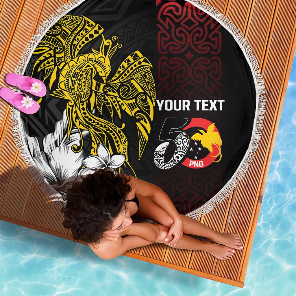 Personalized Papua New Guinea 50th Independence Anniversary Beach Blanket Oro Tapa Mix Plumeria LT7 - Polynesian Pride