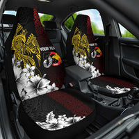 Personalized Papua New Guinea 50th Independence Anniversary Car Seat Cover Oro Tapa Mix Plumeria LT7 One Size Black - Polynesian Pride