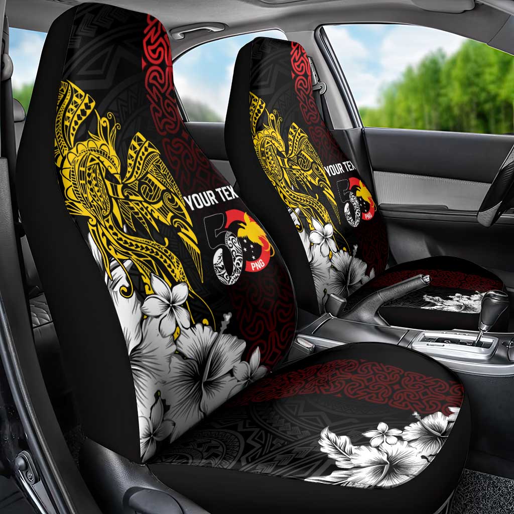 Personalized Papua New Guinea 50th Independence Anniversary Car Seat Cover Oro Tapa Mix Plumeria LT7 - Polynesian Pride