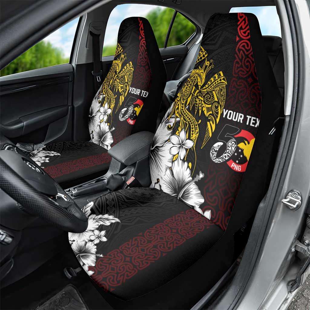 Personalized Papua New Guinea 50th Independence Anniversary Car Seat Cover Oro Tapa Mix Plumeria LT7 - Polynesian Pride