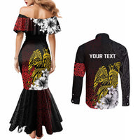 Personalized Papua New Guinea 50th Independence Anniversary Couples Matching Mermaid Dress and Long Sleeve Button Shirt Oro Tapa Mix Plumeria LT7 - Polynesian Pride