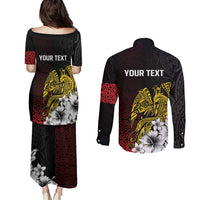 Personalized Papua New Guinea 50th Independence Anniversary Couples Matching Puletasi and Long Sleeve Button Shirt Oro Tapa Mix Plumeria LT7 - Polynesian Pride