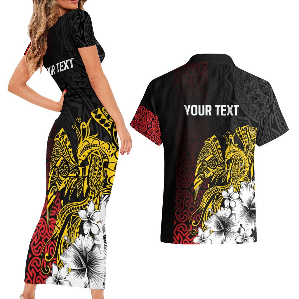 Personalized Papua New Guinea 50th Independence Anniversary Couples Matching Short Sleeve Bodycon Dress and Hawaiian Shirt Oro Tapa Mix Plumeria LT7 - Polynesian Pride