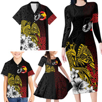 Personalized Papua New Guinea 50th Independence Anniversary Family Matching Long Sleeve Bodycon Dress and Hawaiian Shirt Oro Tapa Mix Plumeria LT7 - Polynesian Pride