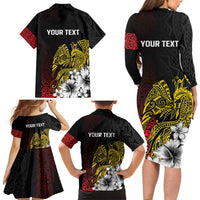 Personalized Papua New Guinea 50th Independence Anniversary Family Matching Long Sleeve Bodycon Dress and Hawaiian Shirt Oro Tapa Mix Plumeria LT7 - Polynesian Pride