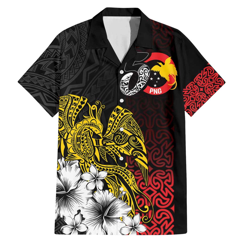 Personalized Papua New Guinea 50th Independence Anniversary Family Matching Mermaid Dress and Hawaiian Shirt Oro Tapa Mix Plumeria LT7 Dad's Shirt - Short Sleeve Black - Polynesian Pride