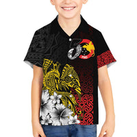 Personalized Papua New Guinea 50th Independence Anniversary Family Matching Off The Shoulder Long Sleeve Dress and Hawaiian Shirt Oro Tapa Mix Plumeria LT7 Son's Shirt Black - Polynesian Pride