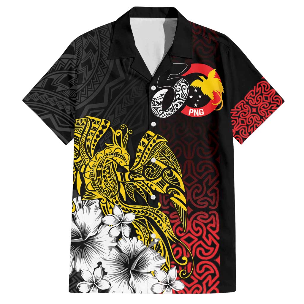 Personalized Papua New Guinea 50th Independence Anniversary Family Matching Off Shoulder Maxi Dress and Hawaiian Shirt Oro Tapa Mix Plumeria LT7 Dad's Shirt - Short Sleeve Black - Polynesian Pride
