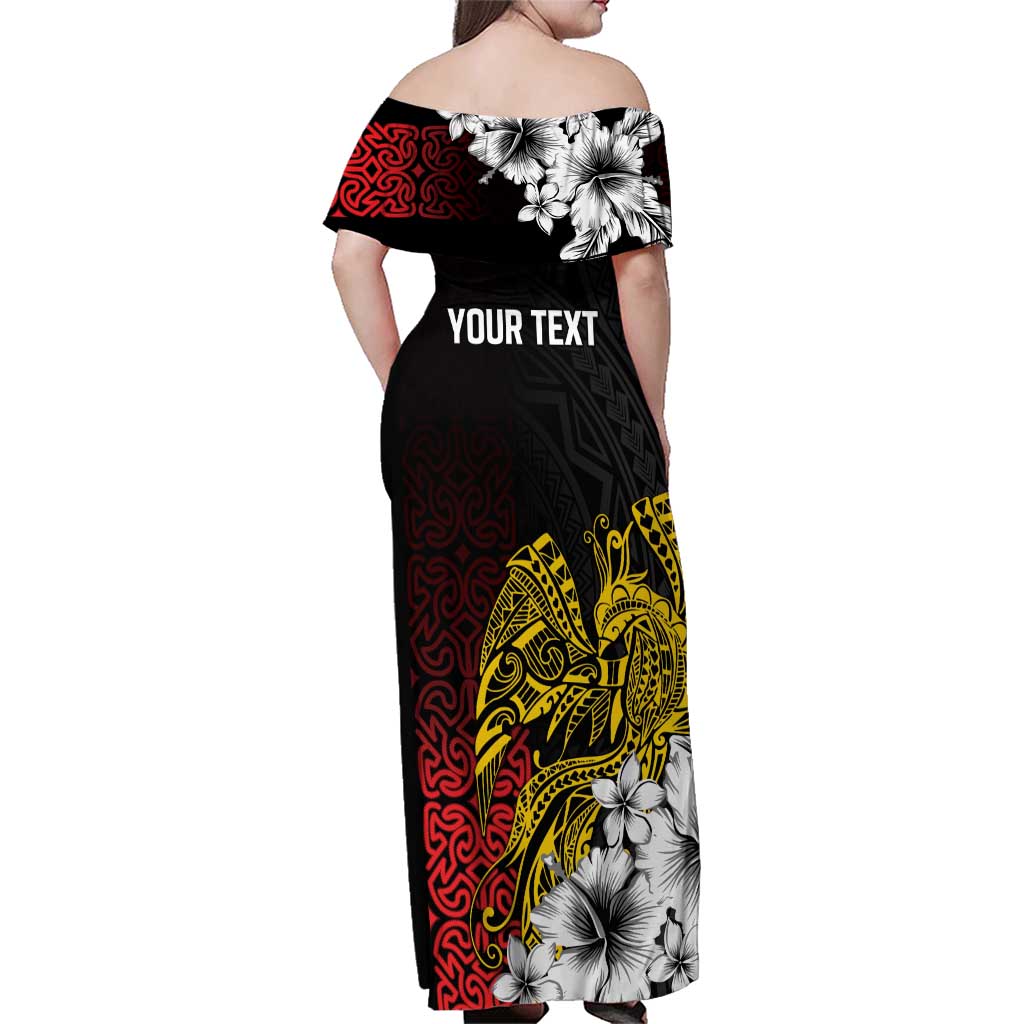 Personalized Papua New Guinea 50th Independence Anniversary Family Matching Off Shoulder Maxi Dress and Hawaiian Shirt Oro Tapa Mix Plumeria LT7 - Polynesian Pride