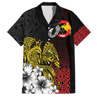 Personalized Papua New Guinea 50th Independence Anniversary Family Matching Off Shoulder Short Dress and Hawaiian Shirt Oro Tapa Mix Plumeria LT7 Dad's Shirt - Short Sleeve Black - Polynesian Pride