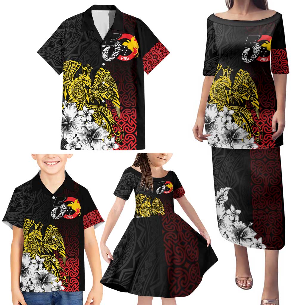 Personalized Papua New Guinea 50th Independence Anniversary Family Matching Puletasi and Hawaiian Shirt Oro Tapa Mix Plumeria LT7 - Polynesian Pride