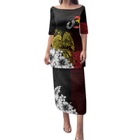 Personalized Papua New Guinea 50th Independence Anniversary Family Matching Puletasi and Hawaiian Shirt Oro Tapa Mix Plumeria LT7 Mom's Dress Black - Polynesian Pride