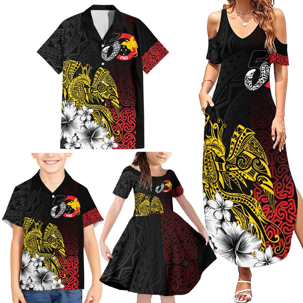 Personalized Papua New Guinea 50th Independence Anniversary Family Matching Summer Maxi Dress and Hawaiian Shirt Oro Tapa Mix Plumeria LT7 - Polynesian Pride
