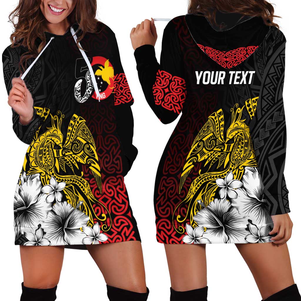 Personalized Papua New Guinea 50th Independence Anniversary Hoodie Dress Oro Tapa Mix Plumeria LT7 - Polynesian Pride