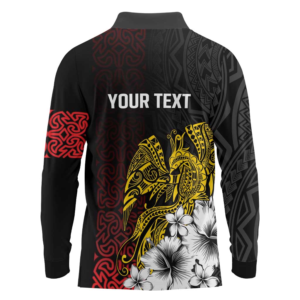 Personalized Papua New Guinea 50th Independence Anniversary Long Sleeve Polo Shirt Oro Tapa Mix Plumeria LT7 - Polynesian Pride
