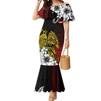 Personalized Papua New Guinea 50th Independence Anniversary Mermaid Dress Oro Tapa Mix Plumeria LT7 Women Black - Polynesian Pride