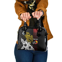 Personalized Papua New Guinea 50th Independence Anniversary Shoulder Handbag Oro Tapa Mix Plumeria LT7 One Size Black - Polynesian Pride