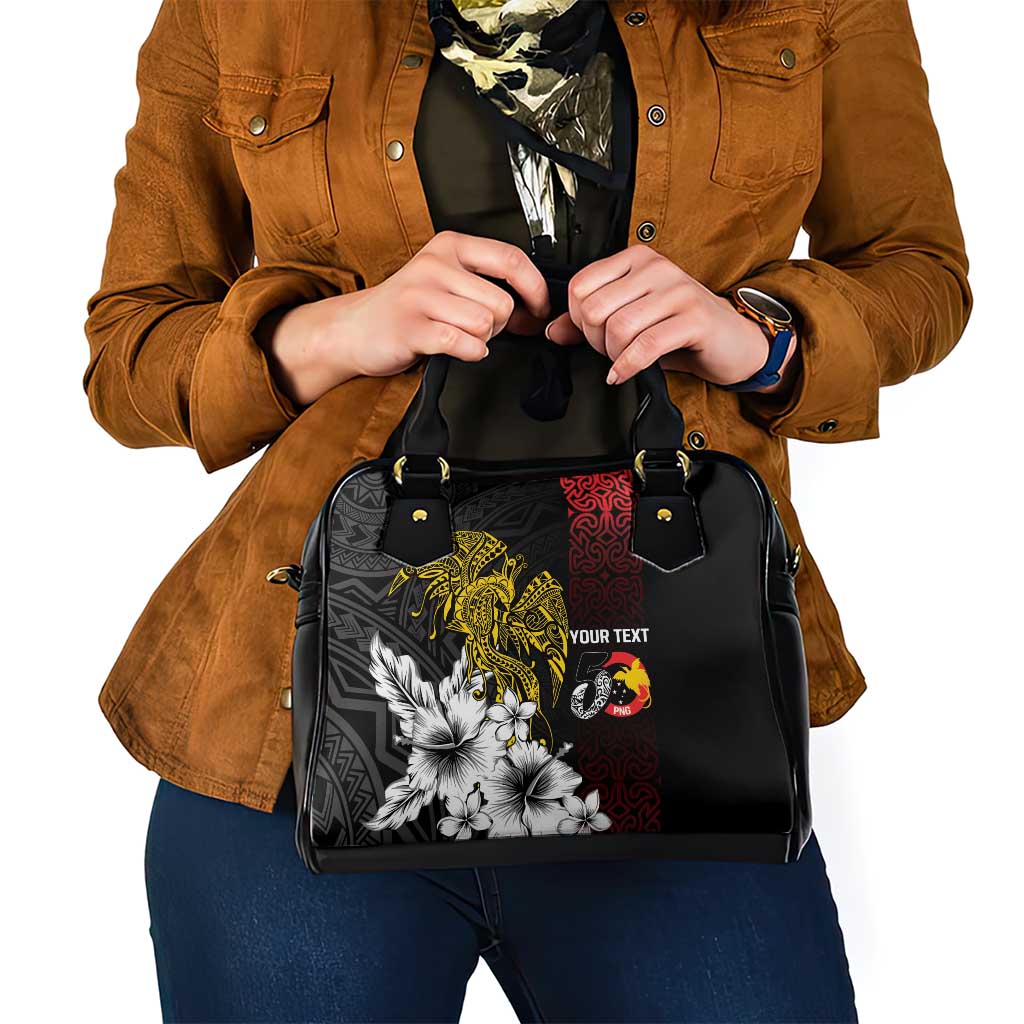 Personalized Papua New Guinea 50th Independence Anniversary Shoulder Handbag Oro Tapa Mix Plumeria LT7 - Polynesian Pride