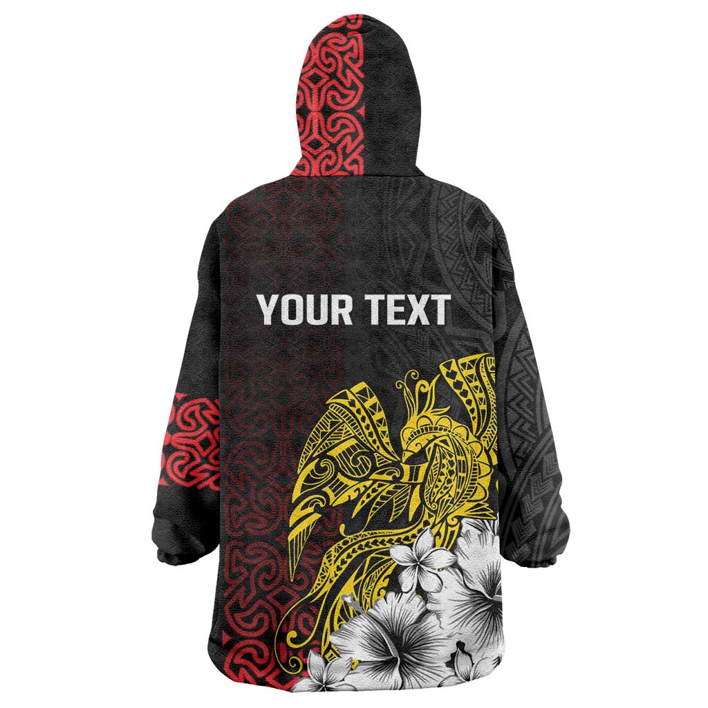 Personalized Papua New Guinea 50th Independence Anniversary Wearable Blanket Hoodie Oro Tapa Mix Plumeria LT7 - Polynesian Pride