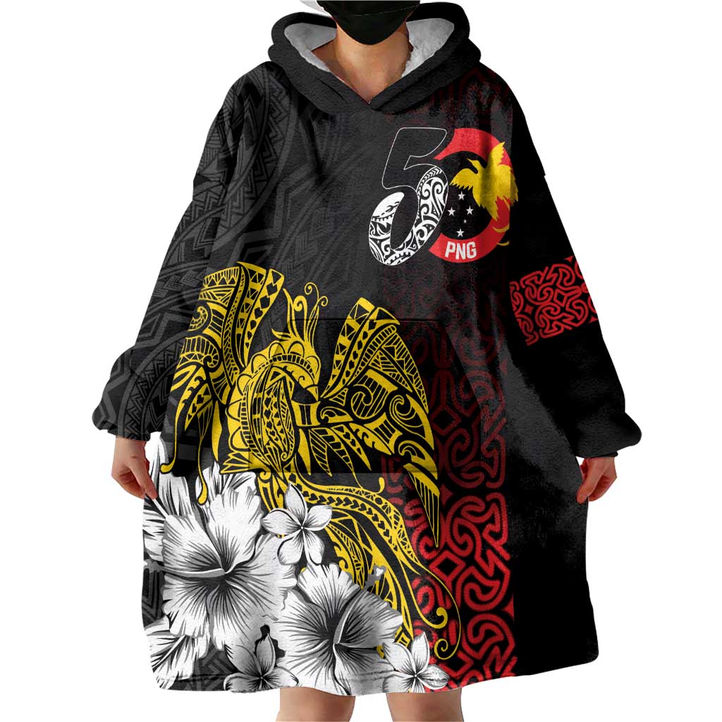 Personalized Papua New Guinea 50th Independence Anniversary Wearable Blanket Hoodie Oro Tapa Mix Plumeria LT7 - Polynesian Pride