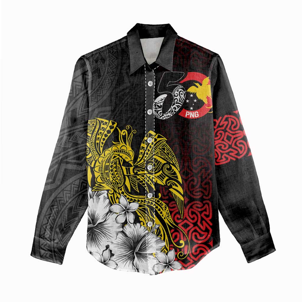 Personalized Papua New Guinea 50th Independence Anniversary Women Casual Shirt Oro Tapa Mix Plumeria LT7 - Polynesian Pride
