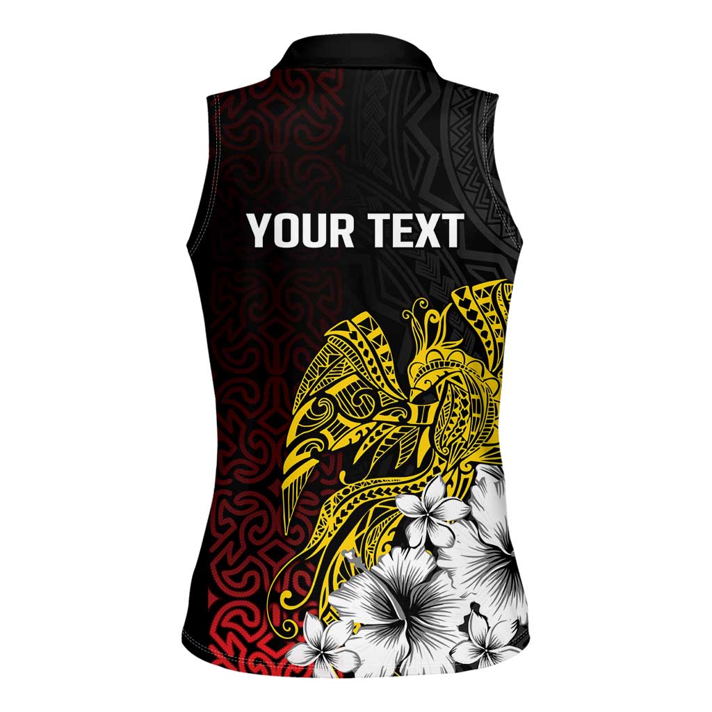 Personalized Papua New Guinea 50th Independence Anniversary Women Sleeveless Polo Shirt Oro Tapa Mix Plumeria LT7 - Polynesian Pride