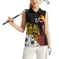 Personalized Papua New Guinea 50th Independence Anniversary Women Sleeveless Polo Shirt Oro Tapa Mix Plumeria LT7 - Polynesian Pride
