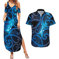 New Zealand Maori Matariki Couples Matching Summer Maxi Dress and Hawaiian Shirt Galaxy Kowhaiwhai LT7 Galaxy - Polynesian Pride