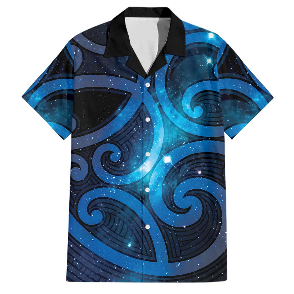 New Zealand Maori Matariki Family Matching Long Sleeve Bodycon Dress and Hawaiian Shirt Galaxy Kowhaiwhai LT7 Dad's Shirt - Short Sleeve Galaxy - Polynesian Pride