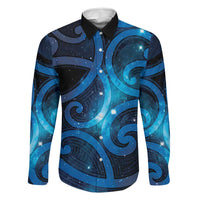 New Zealand Maori Matariki Family Matching Mermaid Dress and Hawaiian Shirt Galaxy Kowhaiwhai LT7 Dad's Shirt - Long Sleeve Galaxy - Polynesian Pride