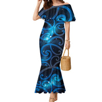New Zealand Maori Matariki Family Matching Mermaid Dress and Hawaiian Shirt Galaxy Kowhaiwhai LT7 Mom's Dress Galaxy - Polynesian Pride